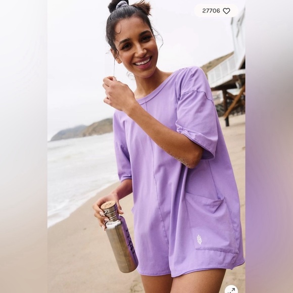 Free People Hot Shot Tee Romper, Various Sizes NWT (DARK PURPLE💜) - Picture 4 of 7